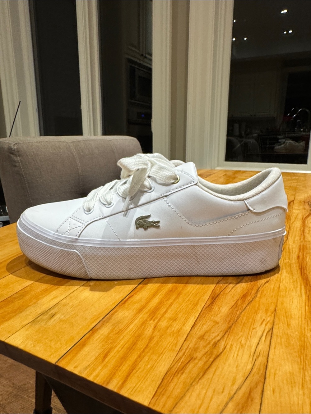 Lacoste women's White Platform Lace-Up Sneaker with Gold Croc